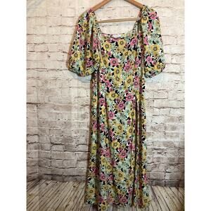 Papaya Maxi Dress Womens 14 Floral Puff Sleeve Square Neck Full Length Prairie